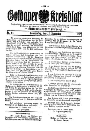 Goldaper Kreisblatt vom 11.11.1920