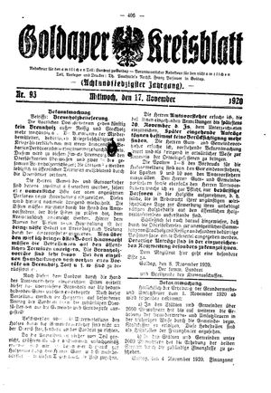 Goldaper Kreisblatt vom 17.11.1920