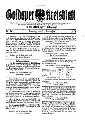 Goldaper Kreisblatt vom 21.11.1920
