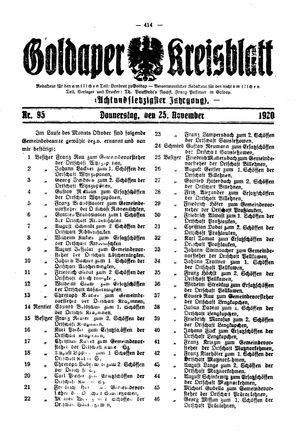 Goldaper Kreisblatt vom 25.11.1920