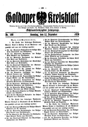 Goldaper Kreisblatt vom 12.12.1920