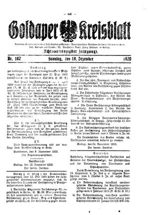 Goldaper Kreisblatt vom 19.12.1920