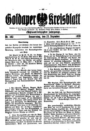 Goldaper Kreisblatt vom 23.12.1920