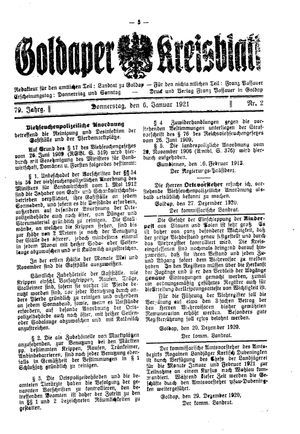 Goldaper Kreisblatt on Jan 6, 1921