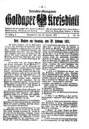 Goldaper Kreisblatt vom 15.01.1921