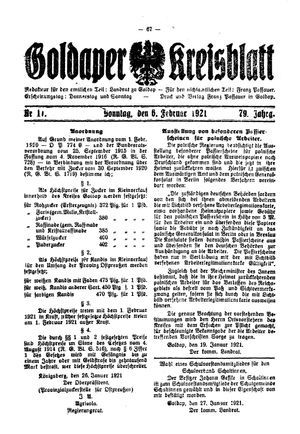 Goldaper Kreisblatt vom 06.02.1921