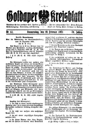 Goldaper Kreisblatt on Feb 10, 1921
