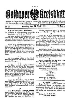 Goldaper Kreisblatt vom 24.04.1921