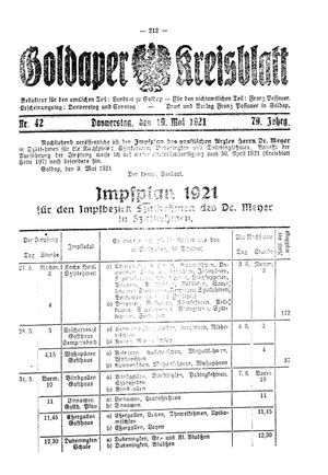 Goldaper Kreisblatt vom 19.05.1921