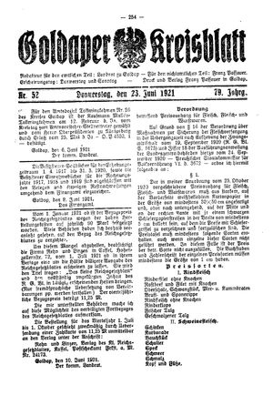Goldaper Kreisblatt vom 23.06.1921