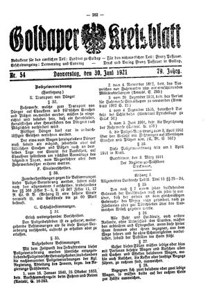 Goldaper Kreisblatt on Jun 30, 1921