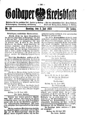 Goldaper Kreisblatt vom 03.07.1921
