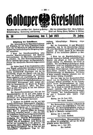 Goldaper Kreisblatt vom 07.07.1921