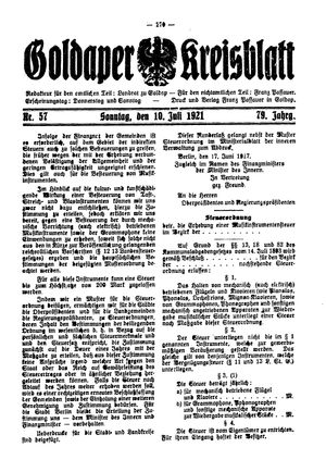 Goldaper Kreisblatt vom 10.07.1921