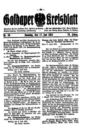 Goldaper Kreisblatt vom 17.07.1921
