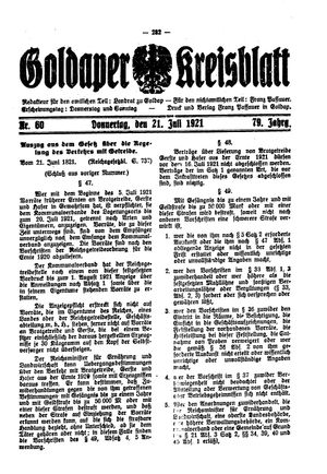 Goldaper Kreisblatt vom 21.07.1921