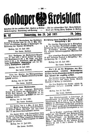 Goldaper Kreisblatt vom 28.07.1921