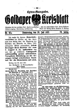 Goldaper Kreisblatt vom 28.07.1921