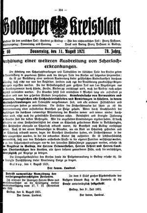 Goldaper Kreisblatt vom 11.08.1921