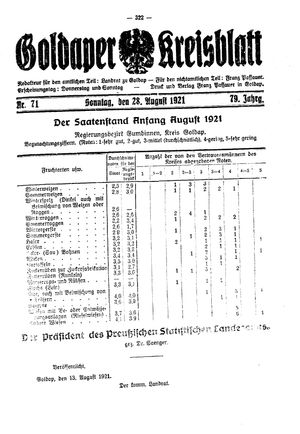 Goldaper Kreisblatt vom 28.08.1921