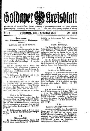 Goldaper Kreisblatt vom 01.09.1921