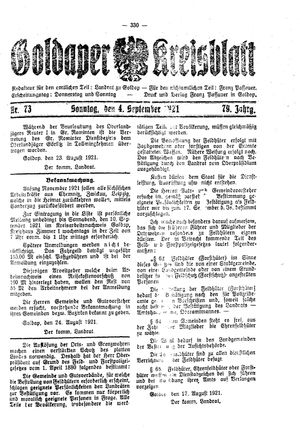 Goldaper Kreisblatt vom 04.09.1921