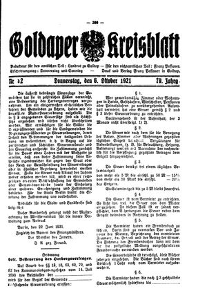 Goldaper Kreisblatt vom 06.10.1921