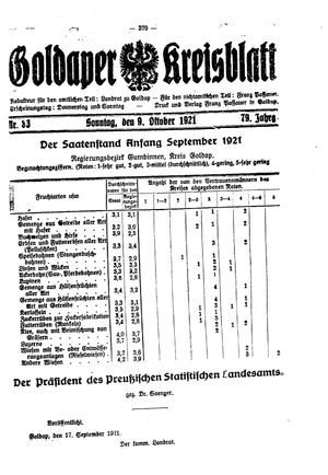 Goldaper Kreisblatt vom 09.10.1921