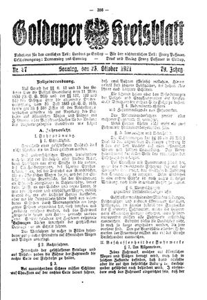 Goldaper Kreisblatt vom 23.10.1921