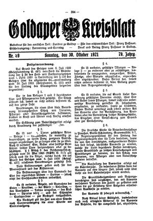 Goldaper Kreisblatt on Oct 30, 1921