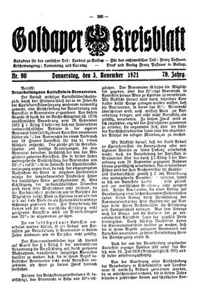 Goldaper Kreisblatt vom 03.11.1921