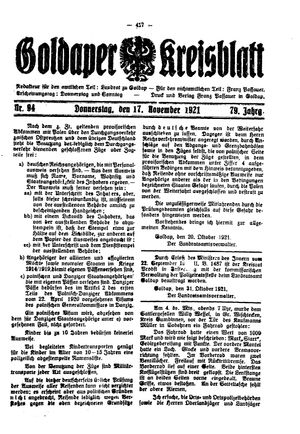 Goldaper Kreisblatt vom 17.11.1921