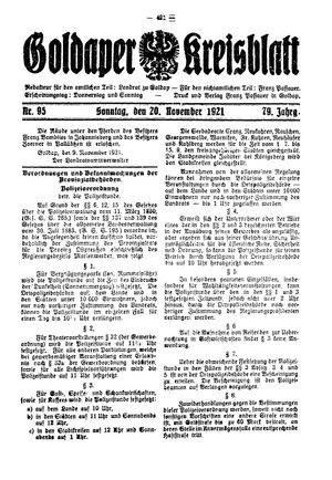 Goldaper Kreisblatt vom 20.11.1921