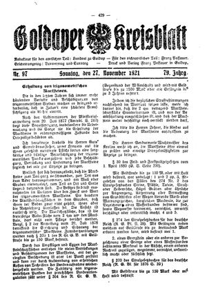 Goldaper Kreisblatt vom 27.11.1921