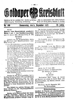 Goldaper Kreisblatt vom 08.12.1921