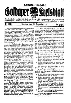 Goldaper Kreisblatt vom 11.12.1921