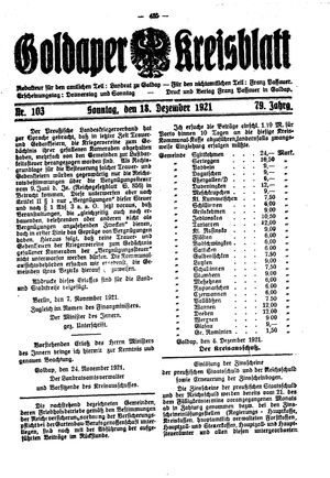 Goldaper Kreisblatt vom 18.12.1921