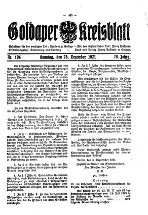 Goldaper Kreisblatt vom 25.12.1921