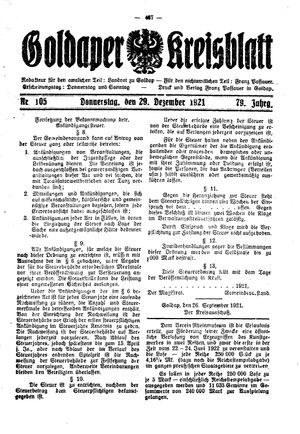 Goldaper Kreisblatt vom 29.12.1921