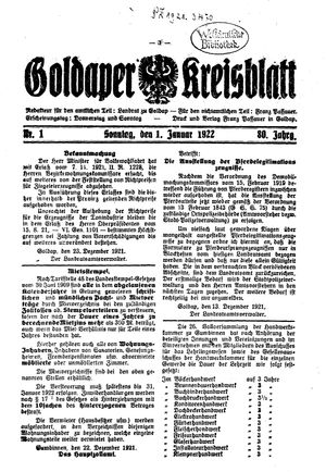 Goldaper Kreisblatt on Jan 1, 1922