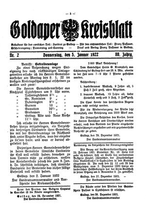 Goldaper Kreisblatt vom 05.01.1922