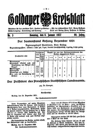 Goldaper Kreisblatt vom 08.01.1922