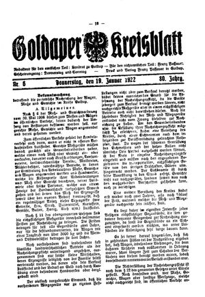 Goldaper Kreisblatt vom 19.01.1922