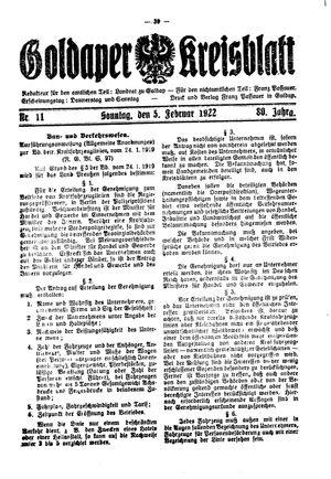 Goldaper Kreisblatt on Feb 5, 1922