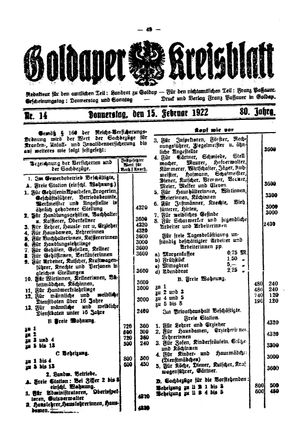 Goldaper Kreisblatt vom 15.02.1922