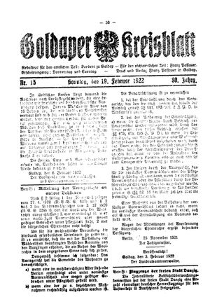 Goldaper Kreisblatt vom 19.02.1922