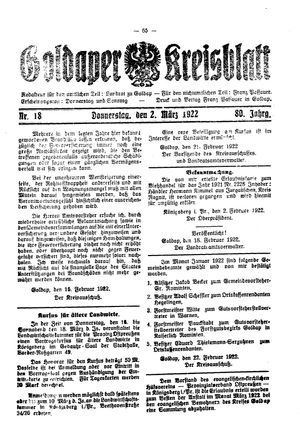 Goldaper Kreisblatt vom 02.03.1922