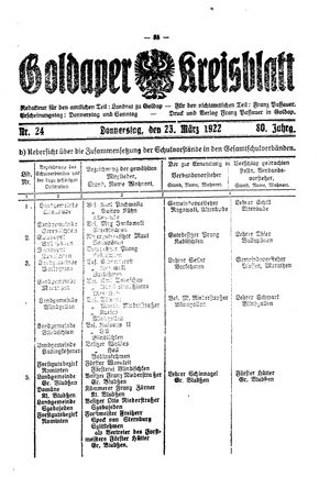 Goldaper Kreisblatt vom 23.03.1922