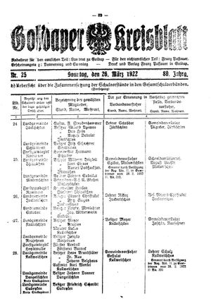 Goldaper Kreisblatt vom 26.03.1922