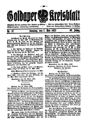 Goldaper Kreisblatt vom 07.05.1922